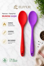 elfnur 2 Adet SERT Uçlu Isıya Dayanıklı Yanmaz Yapışmaz 28 Cm Silikon Yemek Kaşık Seti - Görsel 9