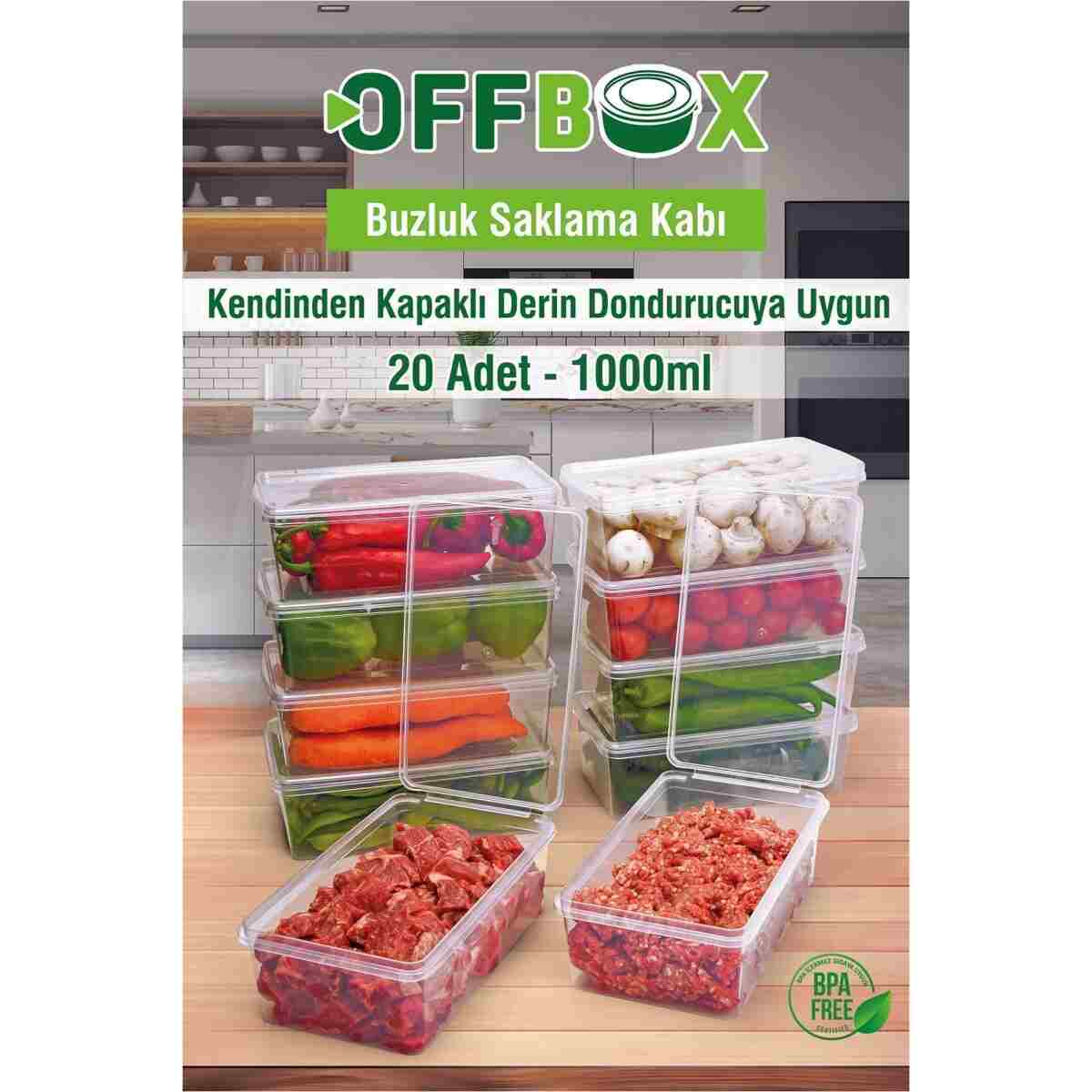 OFFBOX 20 Adet 1 Lt. Kendinden Kapaklı Difrize Uygun Buzluk Saklama Kutusu Düzenleyici - Görsel 3