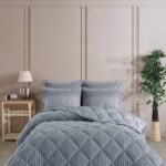 Otelonia Striped Jakarlı Wellsoft Çift Kişilik Uyku Seti Lastikli Çarşaflı 4 Parça