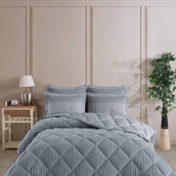 Otelonia Striped Jakarlı Wellsoft Çift Kişilik Uyku Seti Lastikli Çarşaflı 4 Parça