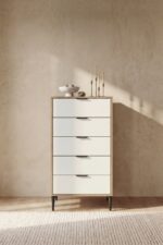 SARMOBİ Arden 5 Çekmeceli Şifonyer/Çamaşırlık 50x105x40 cm Beyaz – Modern Tasarım