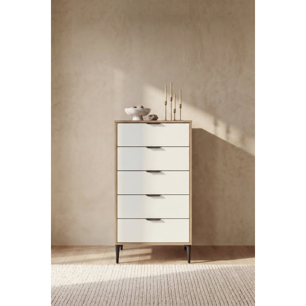 SARMOBİ Arden 5 Çekmeceli Şifonyer/Çamaşırlık 50x105x40 cm Beyaz – Modern Tasarım