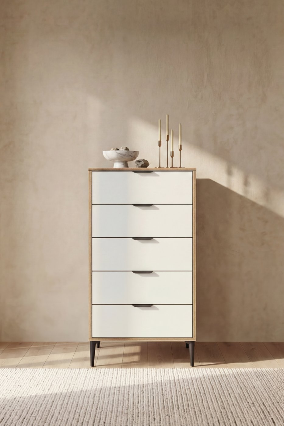 5ff9fb89b05e0643d289fa07fc76a8c7 SARMOBİ Arden 5 Çekmeceli Şifonyer/Çamaşırlık 50x105x40 cm Beyaz – Modern Tasarım - Görsel 1