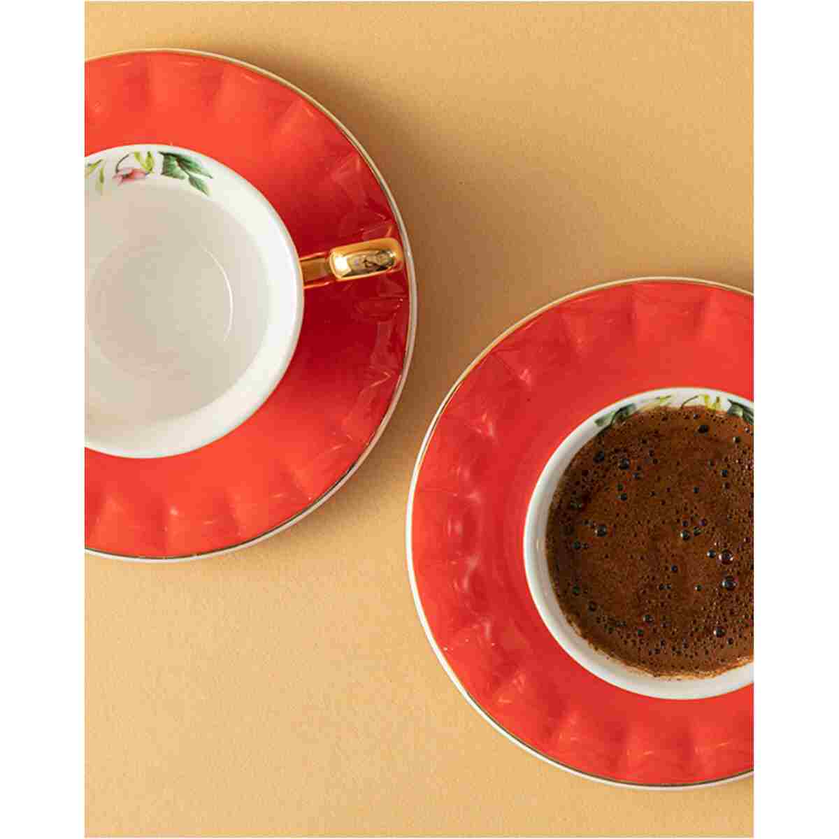 English Home Vanilla Porselen 2'li Kahve Fincan Takımı 90 Ml Kırmızı - Görsel 2