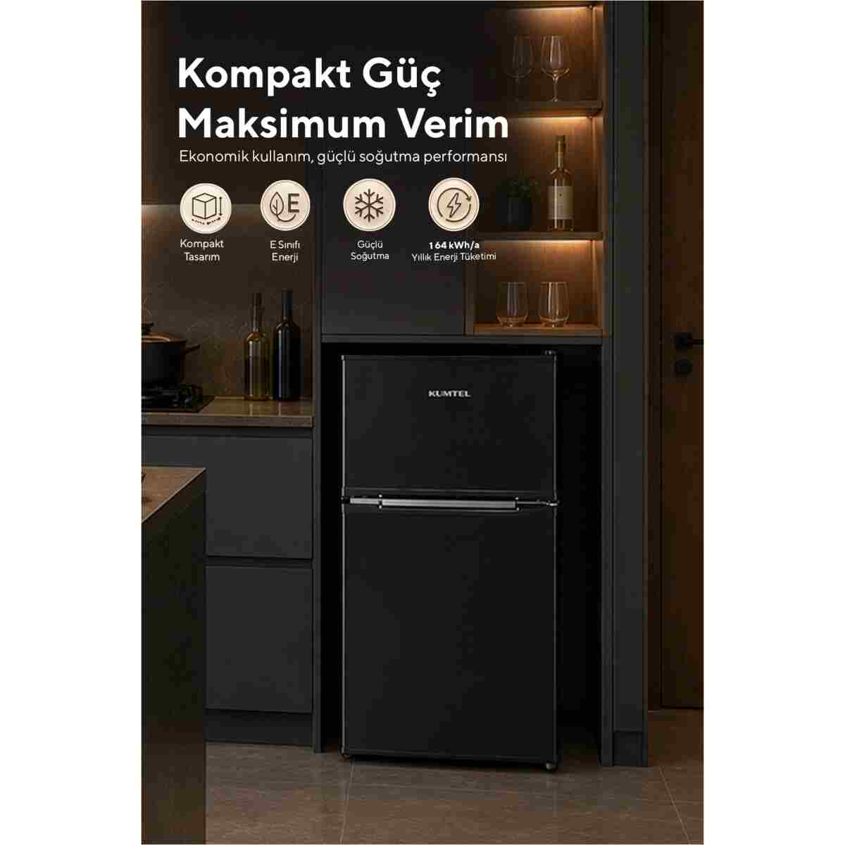KUMTEL HTMF-90EB 87 L Çift Kapılı Mini Buzdolabı - Siyah - Görsel 2