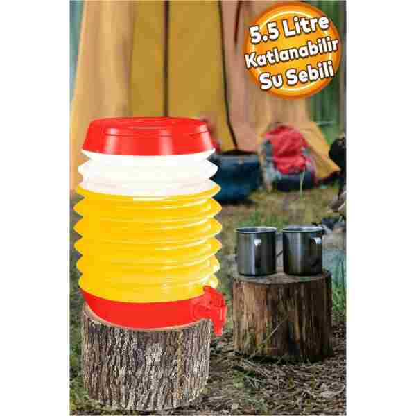 Badem10 Akordiyonlu Su Sebili Meşrubat İçecek Kabı Bidonu Damacana Katlanabilir Musluklu Körüklü 5.5 Litre T
