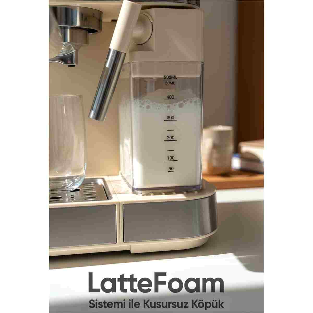 Fressi Espresso Latte Cappuccino Kahve Makinesi Otomatik Süt Tanklı 20bar Basınçlı Lavante Krem - Görsel 7