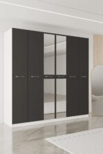AEKA AE-2191 Hisar Beyaz/Beyaz Aynalı 6 Kapaklı Çok Bölmeli Askılı ve Raflı Geniş Hacimli Gardırop 210x210 cm - Görsel 14