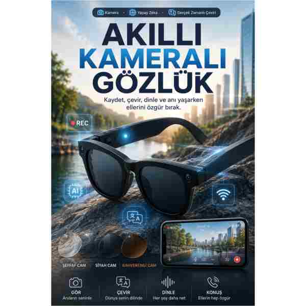 Zineets Ultra HD Eller Serbest Wifi Güneş Gözlük Aksiyon Kamerası Gizli Aİ Destekli Akıllı Gözlük Dİl Çevirici Özellikli