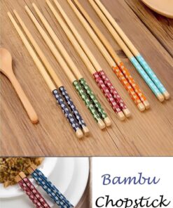 Hermoni Bambu Chopstick 1 Li Desenli Yıkanabilir Çin Suşi Ramen Noodle Yemek Çubuğu