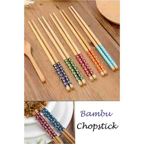 Hermoni Bambu Chopstick 1 Li Desenli Yıkanabilir Çin Suşi Ramen Noodle Yemek Çubuğu