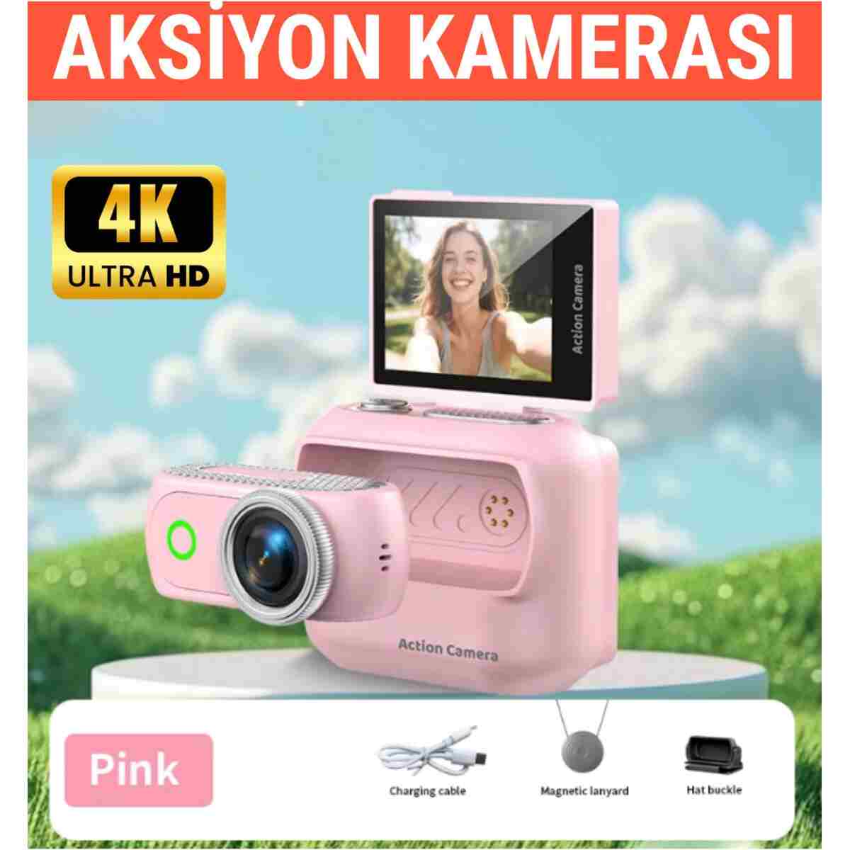 RAYLAX Aksiyon Kamerası 4K Mini 360° Ayrılabilir Kamera Tak Çıkar 180° Döner Ekran WiFi App Geniş Açı Taşınabilir Vlog Kamera - Görsel 5