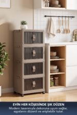 Lavine ”MEDIUM” 4 Katlı Portatif Dolap Organizer 30LT Çok Amaçlı Mıknatıs Kapaklı, Katlanır, Tekerlekli - Görsel 3
