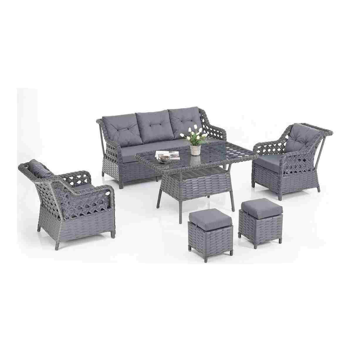 Evdemo Eren Rattan Puflu Bahçe Balkon Takımı 3+1+1 Gri - Görsel 9