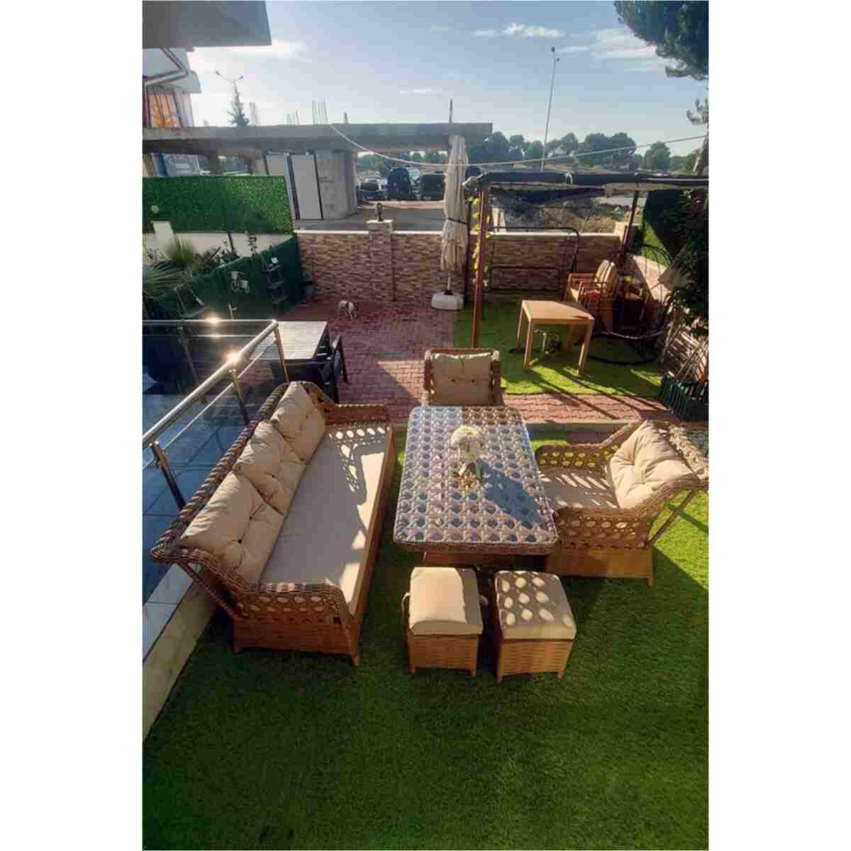 Evdemo Eren Rattan Puflu Bahçe Balkon Takımı 3+1+1 Gri - Görsel 8