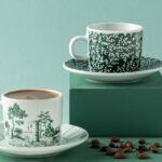 English Home Dear Porselen 4 Parça 2 Kişilik Kahve Fincan Takımı Koyu Yeşil