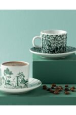 English Home Dear Porselen 4 Parça 2 Kişilik Kahve Fincan Takımı Koyu Yeşil