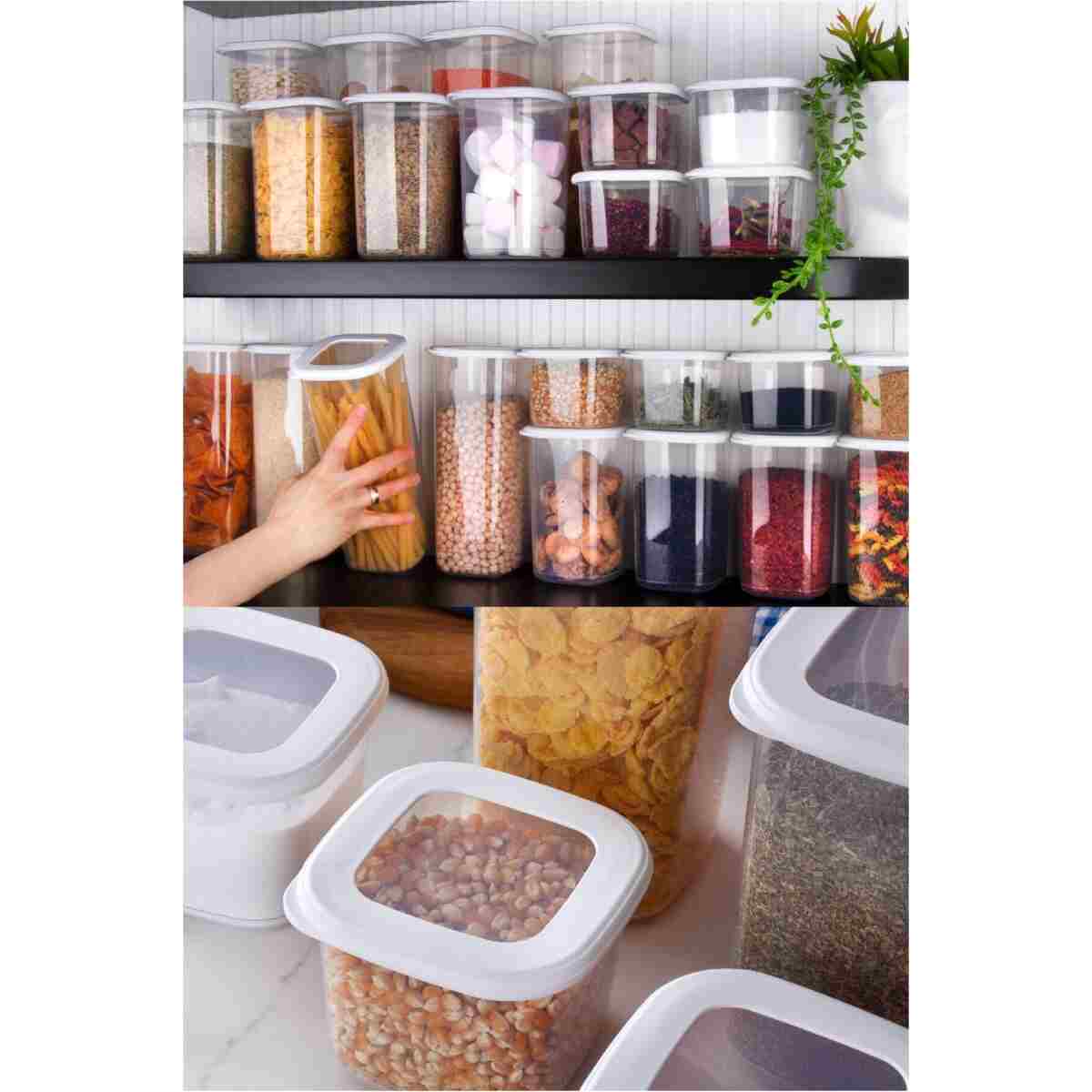 Vienev Foly 12'li Set Küçük Boy 0,55 Litre Etiketli Kaşıklı Kare Erzak Saklama Kabı Beyaz - Görsel 3