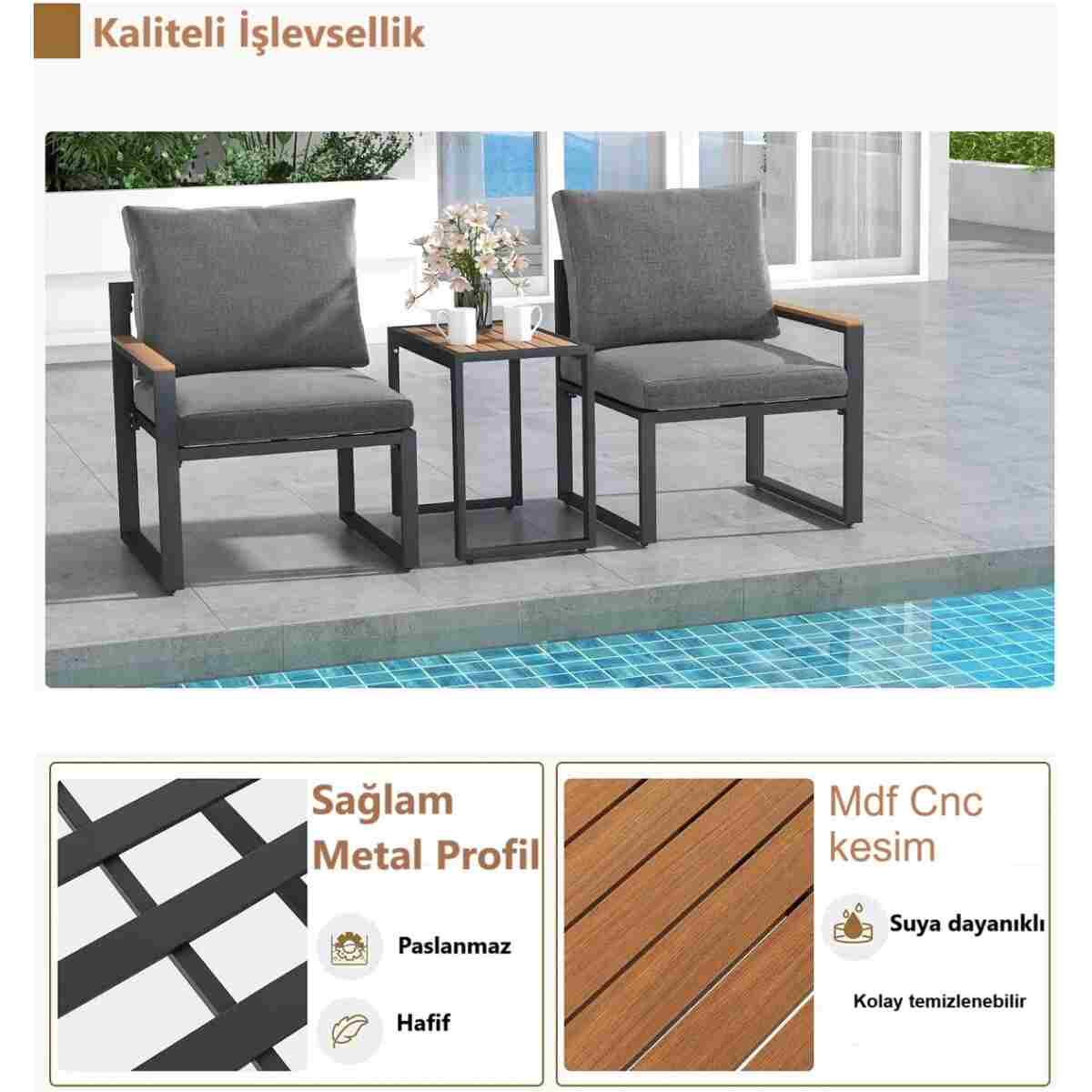 Kagu 5 Parça Metal Çerçeve Outdoor Multilounge Bahçe Balkon Mobilya,Uzanma - Görsel 17