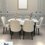 NUNKA HOME Şato Serisi Mutfak ve Salon Yemek Masası Takımı +6 Sandalyeli Krem Modern ve Şık Tasarım