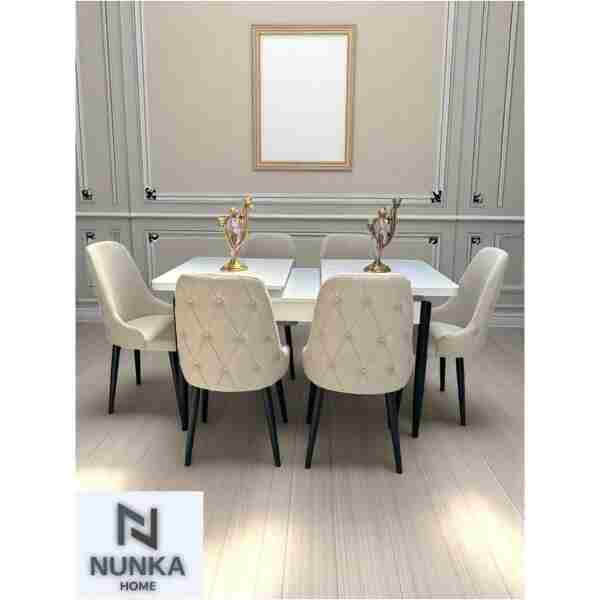 NUNKA HOME Şato Serisi Mutfak ve Salon Yemek Masası Takımı +6 Sandalyeli Krem Modern ve Şık Tasarım