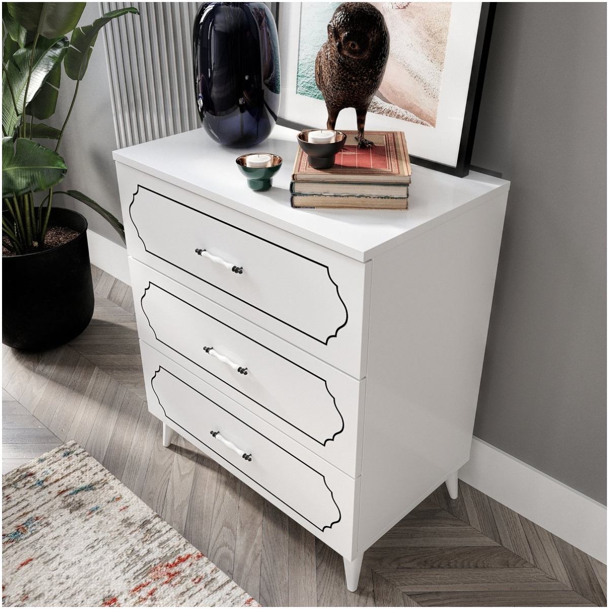 KZNMOB HOME Hayal 3 Çekmeceli Modern Şifonyer Beyaz - Tamamı 1. Kalite Mdf - Görsel 8