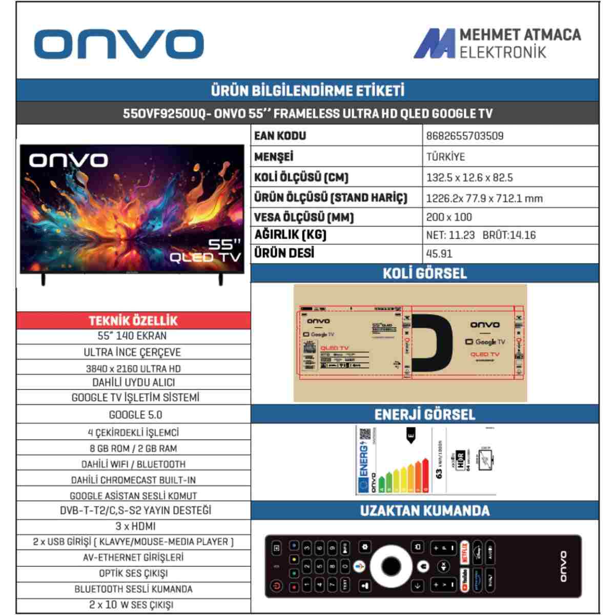 ONVO 55OVF9250UQ 55" 140 Ekran Uydu Alıcılı 4K Ultra HD Google Smart QLED TV - Görsel 5