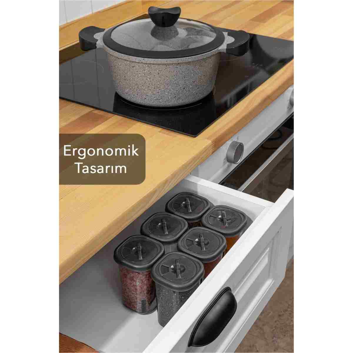 Meleni Home 52 Parça Mega Seti Kare Erzak Ve Bakliyat Saklama Kabı Baharatlık 12x(300ML 500ML) 8x(1100ML 1700ML) - Görsel 10