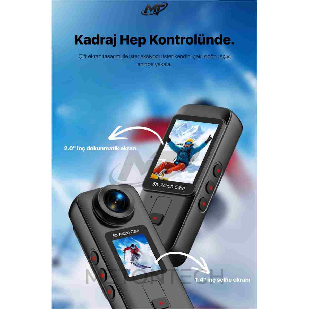 METONTECH 5K Ultra HD Aksiyon Kamerası | Zengin Kutu İçeriği, 170° Geniş Açılı Lens, Wi-Fi, Çift Ekranlı, Taşınabilir, Uzaktan Kumanda, Su Geçirmez Kılıf | Siyah - Görsel 8
