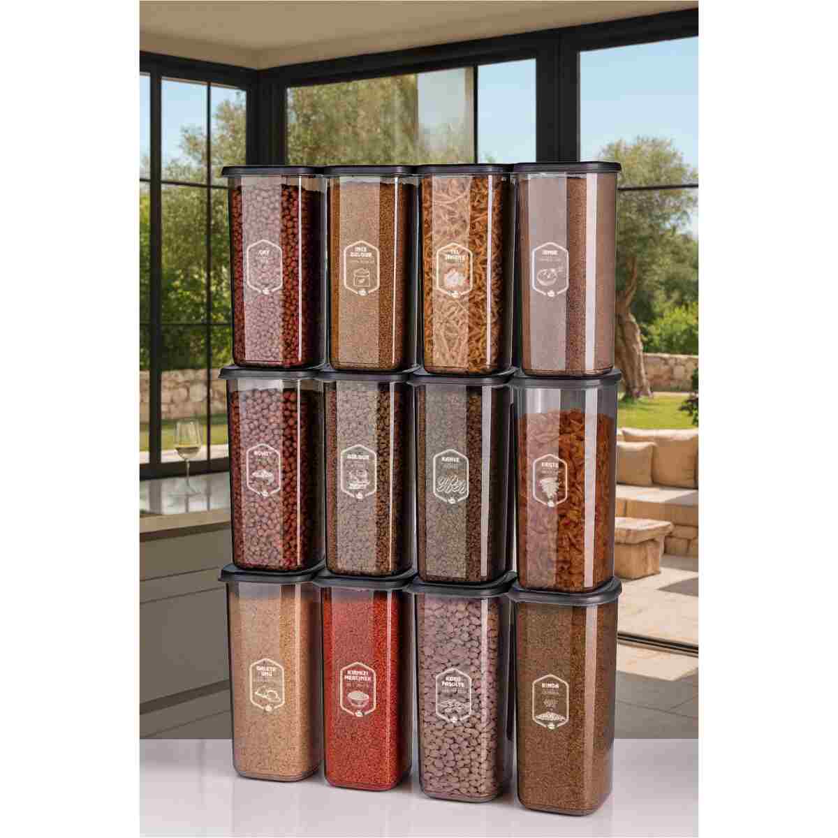 Kitchen Life 12'li Jumbo Boy Etiketli Square Kare Erzak Saklama Kabı Seti 1750 ml - Sert Kapak - Görsel 5