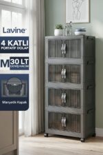 Lavine ”MEDIUM” 4 Katlı Portatif Dolap Organizer 30LT Çok Amaçlı Mıknatıs Kapaklı, Katlanır, Tekerlekli