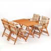 Meya Dekor Minderli Loretta Masa Sandalye Seti 4+1 Ahşap Bahçe Balkon Teras Katlanır Set 120x70 cm