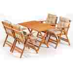Meya Dekor Minderli Loretta Masa Sandalye Seti 4+1 Ahşap Bahçe Balkon Teras Katlanır Set 120x70 cm
