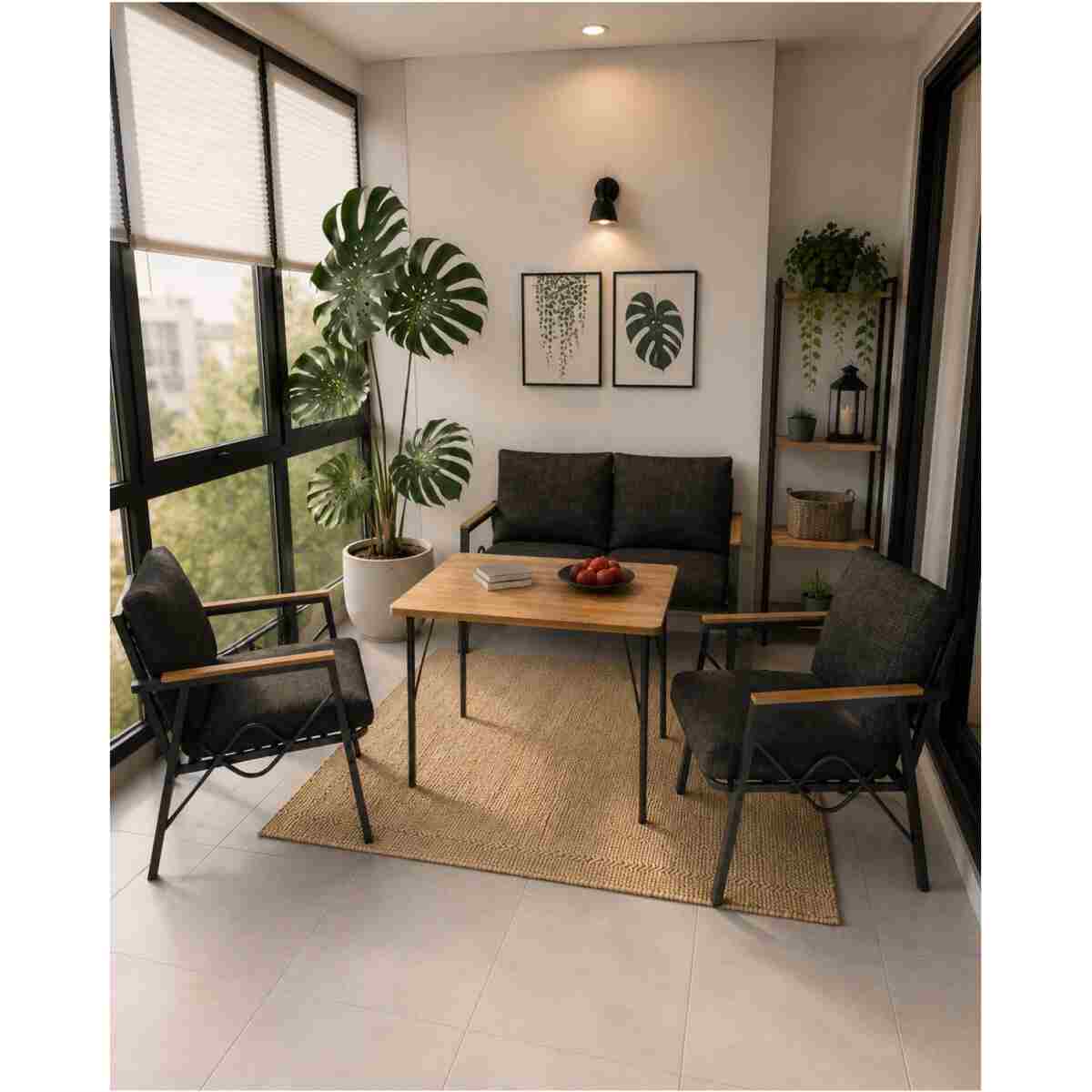 DORUK HOME Balkon, Bahçe, Cafe, Metal Koltuk Takımı, Bahçe Takımı , Çay Seti, 2 1 1 Masa - Görsel 4