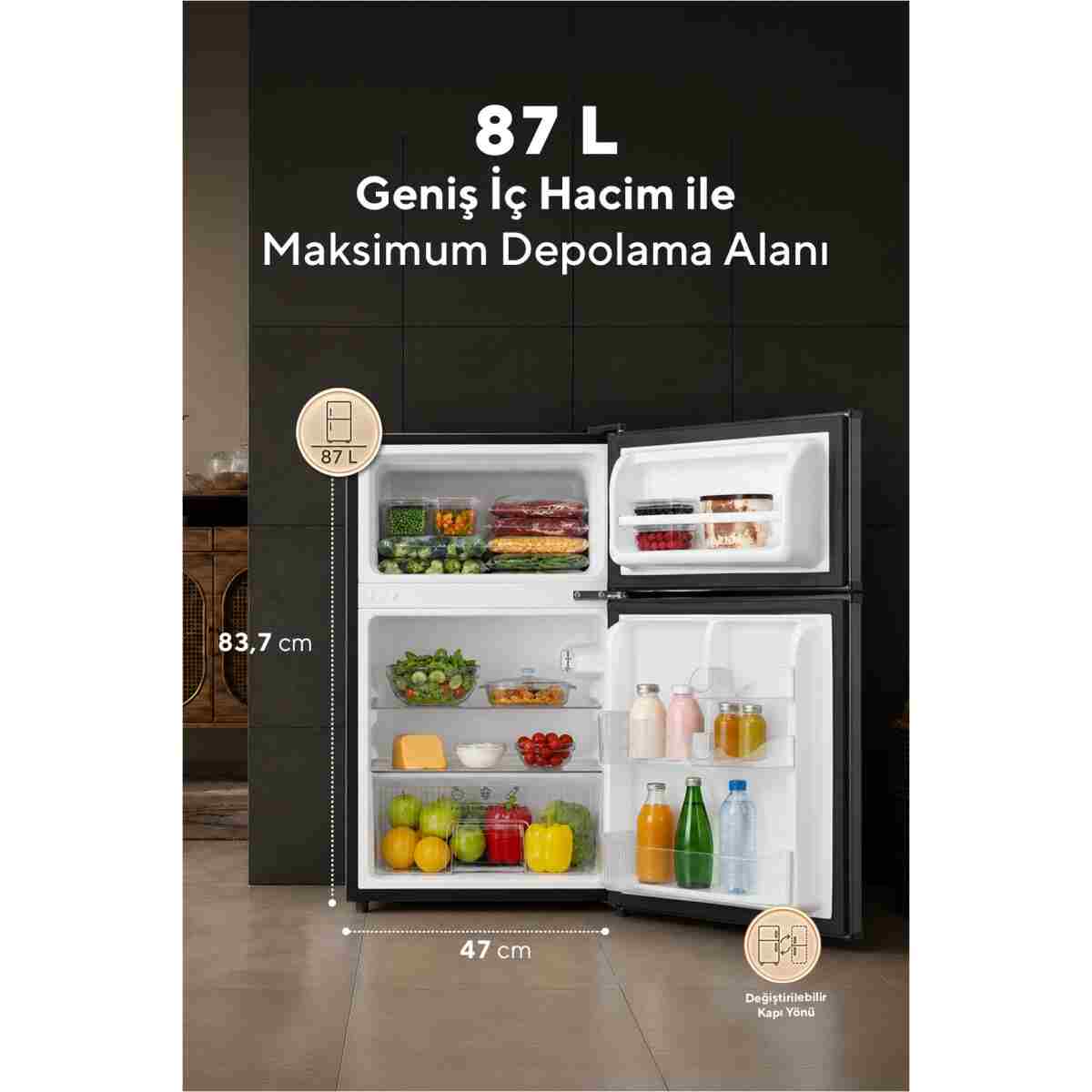 KUMTEL HTMF-90EB 87 L Çift Kapılı Mini Buzdolabı - Siyah - Görsel 3