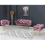 Rozexi Balon Çay Seti Takımı Koltuk Takımı Oturma Odası Kafe Antre Hol Ofis 2+1+1 Gold Metal