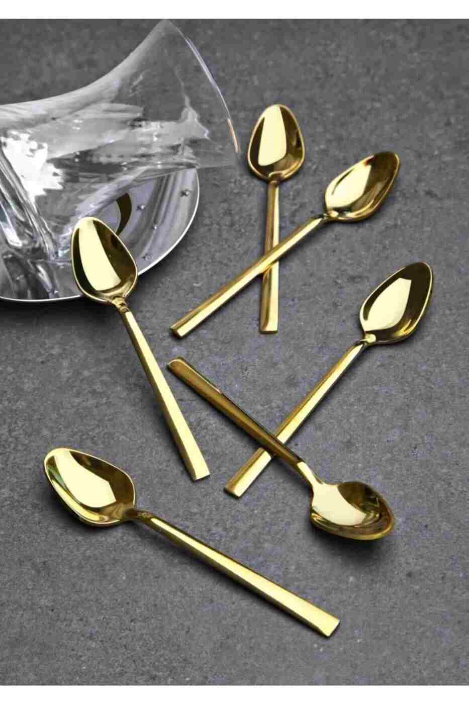 66ec271fd3ca0ae930d3d85a5995fb51 EMİNMUTFAK Pırlanta Çay Kaşığı Gold (6 ADET) - Görsel 1