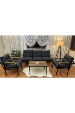 Modern Style Home Modern Sarıyer Balkon, Bahçe, Cafe - Metal Kanepe Koltuk Takımı - 3 1 1 Sehpa - Görsel 7