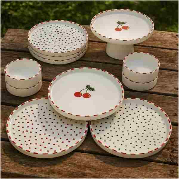 Kitchen Life 11 Parça 6 Kişilik Cherry Stackable Kahvaltı Takımı - Kirazlı Kahvaltılık Sunum Tabağı