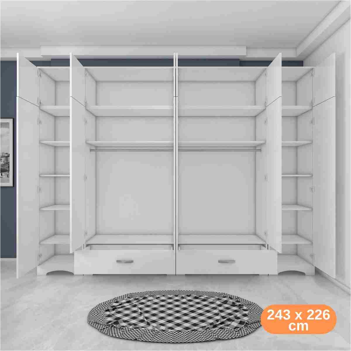 Rani Mobilya Rani Ba133 Geniş Gardırop Elbise Dolabı 12 Kapaklı 2 Çekmeceli 16 Raflı 2 Askılı Beyaz - Görsel 4