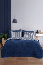 Eponj Home Çift Kişilik Uyku Seti Wellsoft Yorganlı Pofuduk 4 Parça Soft Line Lacivert - Görsel 2