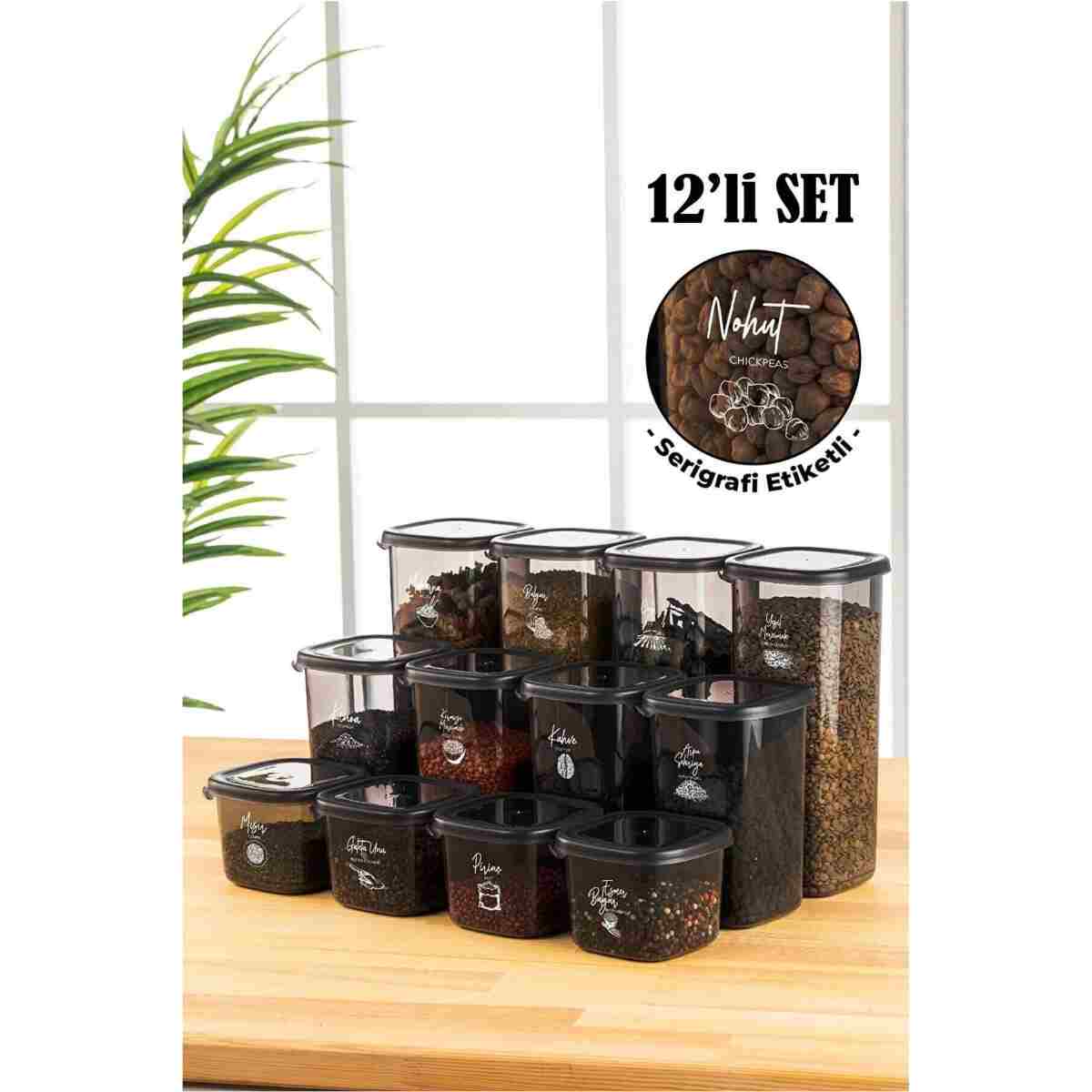 Vienev Foly 12'li Set Küçük Boy 0,55 Litre Etiketli Kaşıklı Kare Erzak Saklama Kabı Beyaz - Görsel 8