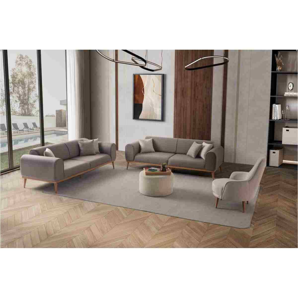 EDSY HOME Rebull 3+3+1 Koltuk Takımı Kahverengi + Sütlü Kahve - Görsel 2
