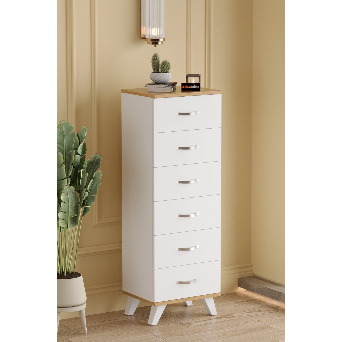 AEKA AE-3038 Belinda 6 Çekmeceli Beyaz Çam Şifonyer Komodin 132*45*36 cm - Görsel 3