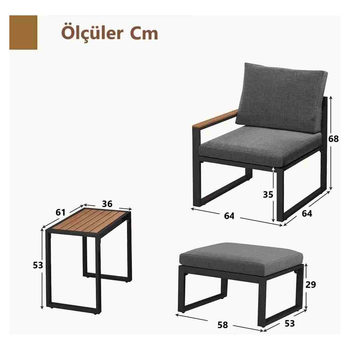 Kagu 5 Parça Metal Çerçeve Outdoor Multilounge Bahçe Balkon Mobilya,Uzanma - Görsel 11