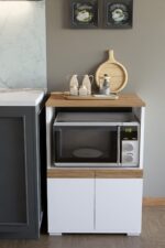 DEKOZUM MİCROCHEF Mikro Dalga Fırın Dolabı Çok Amaçlı Mutfak Dolabı Set Altı Dolap BEYAZ-ÇAM - Görsel 6