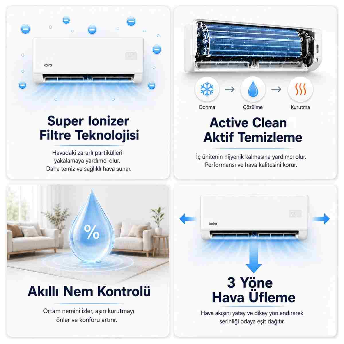 Kaira Plus DTXR35P 12000 BTU/h A++ Wifi Inverter Super Ionizer Duvar Tipi Klima (Montaj Dahil) - Görsel 5