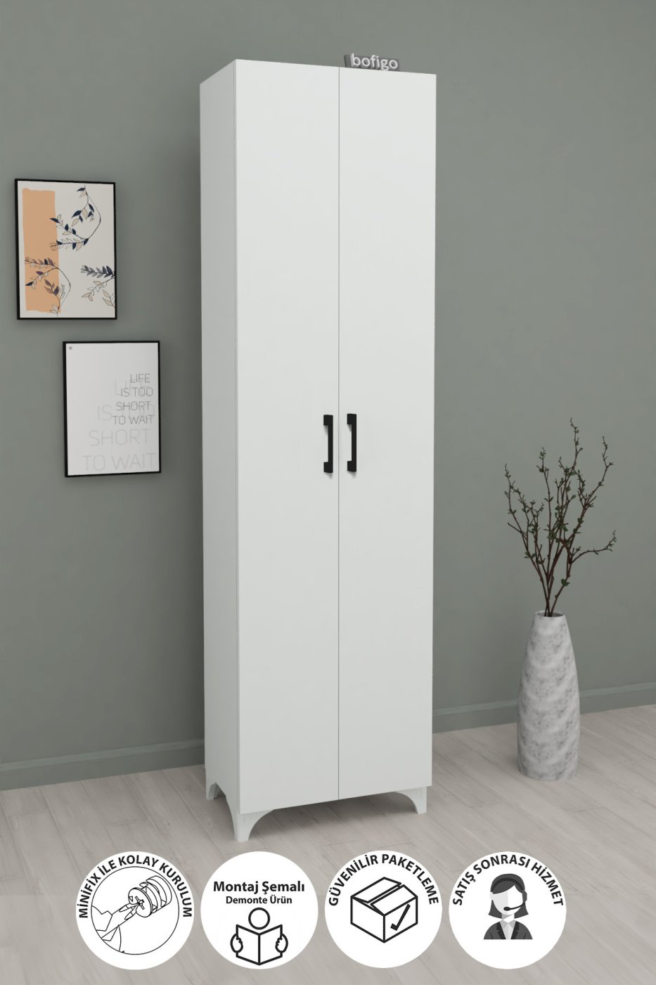 69cb103128b0110795e9a01e0f3db204 Bofigo 8 Raflı 2 Kapaklı Çok Amaçlı Mutfak Dolabı Banyo Dolabı Çok Amaçlı Dolap Cemre Beyaz. - Görsel 1