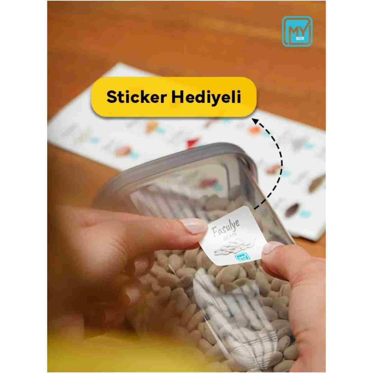 MYBOX 24'lü Set Etiketli Kare Erzak Saklama Kabı - Bakliyat Saklama Kutusu Baharatlık 8x(550-1200-1750 ML) - Görsel 5