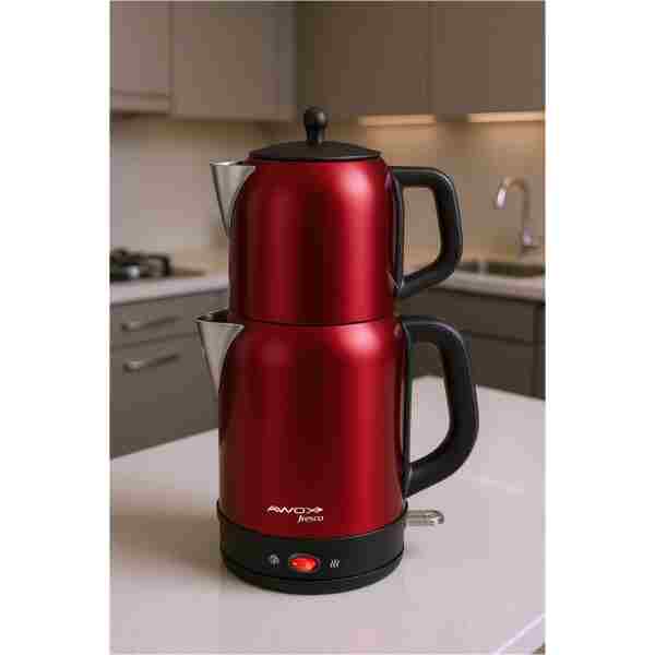 AWOX Fresco 2'si 1 Arada Paslanmaz Çelik Çay Makinesi & Su Isıtıcı Kettle KIRMIZI
